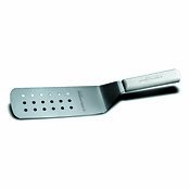 Dexter Russell Sani-Safe (19703Y) Perforated Turner, 8" x 3", stainless steel, offset blade, textured, yellow polypropylene handle, NSF Certified, Perfect Cutlery Packaging, PS286-8Y-PCP
