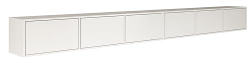 Selsey Meuble TV Suspendu 300 cm Design Minimaliste Moderne Blanc Mat 6 Portes Abattantes avec Système Push-to-Open Structure Murale pour Gain d'Espace Fabriqué en Europe