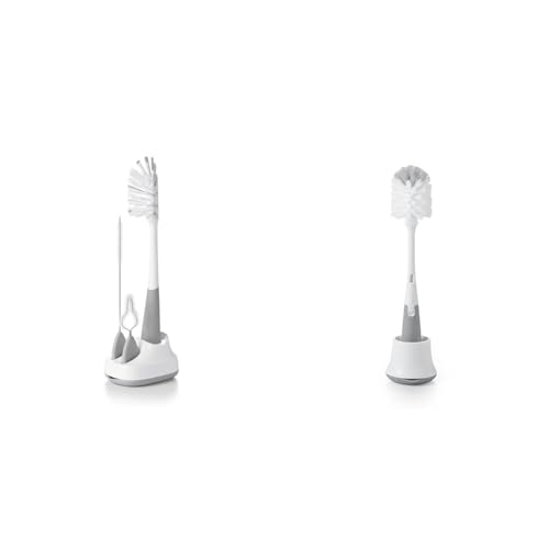 Image of OXO Tot Water Bottle and Straw Cup Cleaning Set Brush Set - Gray & OXO Tot Bottle Brush with Nipple Cleaner and Stand - Gray