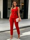 Women's 2 Piece Suit Square Neck Double Breasted Vest Blazer Pants Suit 2026 Summer Business Casual Outfit