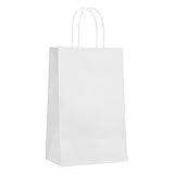 Lyeasw 25 Pieces White Paper Bags with Handles,5.25'X3.75'X8' Gift Bags Bulk, Kraft Paper Bags for...