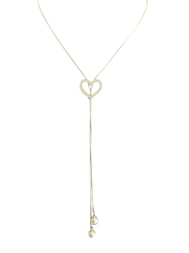 Generico Collana sale e scende in acciaio con cuore zirconato regalo donna per ogni evento e perle finali