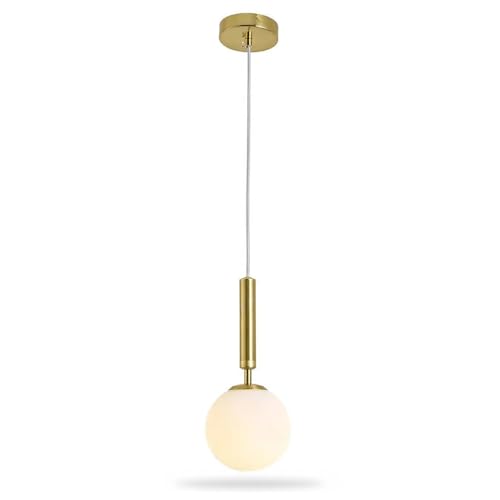 Lampadario a Sospensione Moderno Oro con Sfera in Vetro E27, Lampada a Sospensione Design Cilindrico Elegante per Soggiorno Camera da Letto Cucina Bar, Cavo Regolabile 125cm, Ø15cm