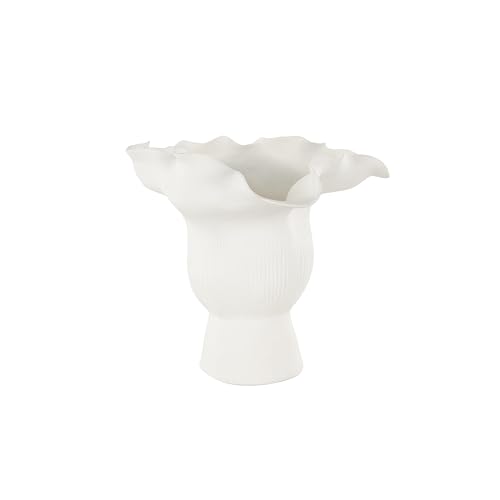 Image of Deco 79 Ceramic Abstract Decorative Vase Floral Inspired Centerpiece Vase with Linear Grooves, Flower Vase for Home Decoration 9 inch x 8 inch x 8 inch, White