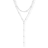 AzureRay Collar Largo Mujer, Cadena Plata Mujer Collar En Y Mujeres Acero Inoxidable Plata Joyas Elegantes Multiples Capas Joyería Simple