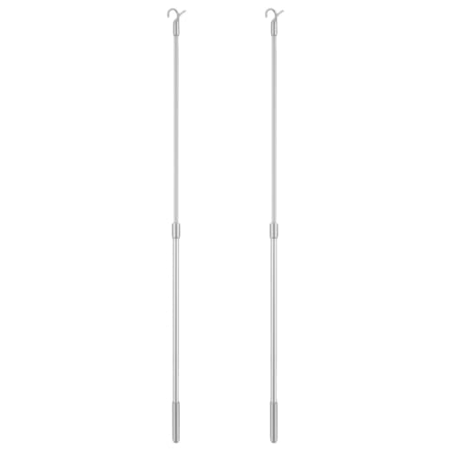 TOYANDONA 2pcs Aluminum Alloy Extendable Curtain Poles with Adjustable Telescopic Rods for Blinds and Roller Shades, Silver Window Draw Rods with Reaching Hook for Living Room and Bedroom