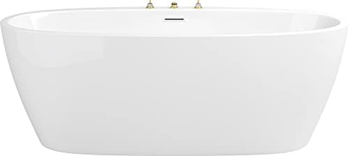 PROFLO PFFSOI6731 Cornwall 67" Free Standing Acrylic Soaking Tub with Center Drain, Drain Assembly, and Overflow - White