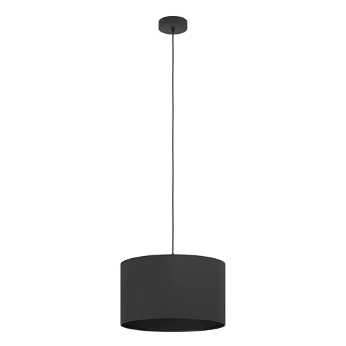 EGLO Pendelleuchte Maserlo 1, 1 flammige Hängelampe Vintage, Hängeleuchte aus Stahl und Textil in Schwarz, Esstischlampe, Wohnzimmerlampe hängend mit E27 Fassung, Ø 38 cm