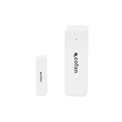 Cofan Sensor de puerta WiFi | Sensor de ventana inteligente | Funciona con aplicación Smart Life o Tuya | Sistema de seguridad compatible con Alexa y Google | Color: blanco | Protección antirrobo