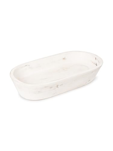 Luxe Designs Wooden Dough Bowl - Rustic White Acacia Wood - Handmade Decorative Bowls for Home Decor, Bathroom, Kitchen Counter, & More - Rustic Large Wood Dough Bowl for Decor, Cosmetics, and Keys