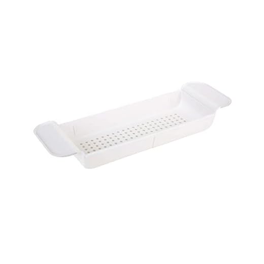Bath Bliss Expandable Bathtub Caddy | Non-Slip | Over The Tub | 21-27 inch | Tub Tray | Bathroom Storage and Organizer | Shelf | Hold Soaps and Towels | White