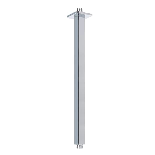 Image of Ceiling Mounted Shower Arm, Rain Shower Square Extension Arm with Flange and Teflon Tape Stainless Steel Ceiling Mount Shower Extender (16 Inch, Chrome)