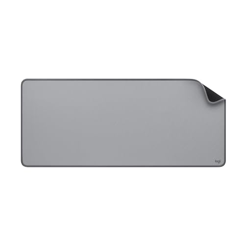 Logitech Desk Mat - Studio Series Multifunctional Large Desk Pad Extended Mouse Mat Office Desk Protector with Anti-Slip Base Spill-Resistant Durable Design - Grey Rubber