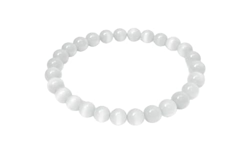 Natural Selenite Unisex Crystal Bracelet 8mm Beads Healing Energy Cleansing & Vastu Correction Stone for Men & Women Spiritual Protection & Meditation Jewelry Bring Luck Prosperity Happiness