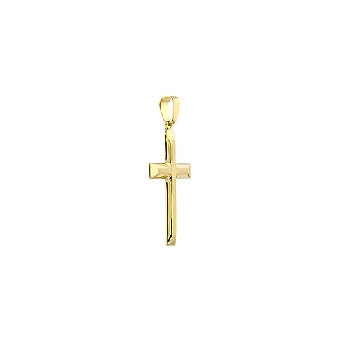 JEWELHEART 14K Real Gold Cross Pendant For Men - Classic Beveled Edge Cross Pendant Charm - Religious 14K White Gold Yellow Gold Jewelry For Women3