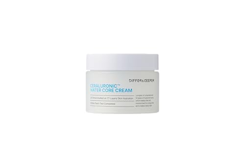 DIFFER & DEEPER Ceraluronic Water Core Cream (50 g) – Crema hidratante con 5 ceramidas y 8 tipos de ácido hialurónico – Reparación barrera cutánea e hidratación 48 h – Tratamiento calmante K-Beauty