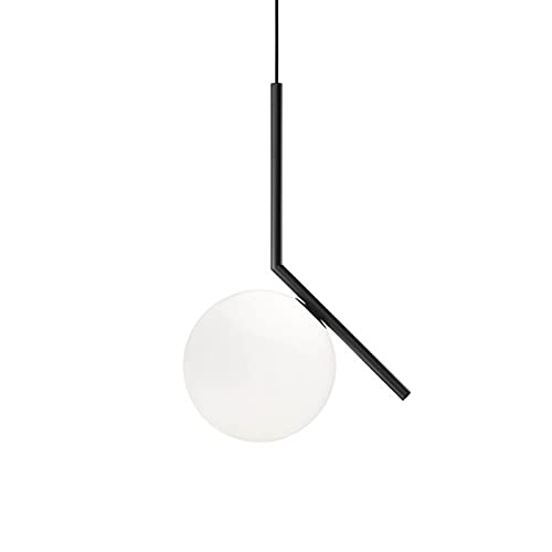 MZStech Lampada da soffitto moderna, lampada a sospensione sferica in ferro e vetro Nero, base a sospensione a lampadina E27 (20cm)