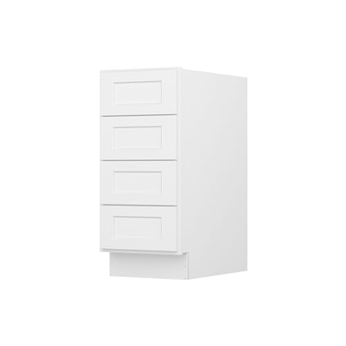Image of Furinno Shaker Drawer Base Kitchen Cabinet with 4-Drawers, Ready to Assemble, 24 D x 15 W x 34.5 H, White