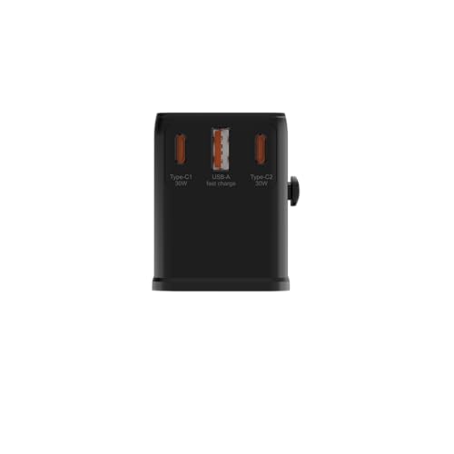 Image of Stuffcool Jetset Plus International Travel Adapter 30WGaNCharger Built-in 1ACSocket DualType-CPorts 1USB-A EU UK US AU Plugs Charges iPhone MacBook Air Android SamsungSuperFastCharging 200 Countries
