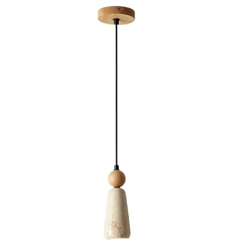 Lámpara colgante de travertino con base de madera y altura ajustable
