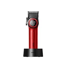 Image of Unisex V-001 Professional Hair Clipper, 9000 RPM, 300-Min Runtime, DLC Diamond Blade, LED Display, 15 Length Settings, Red