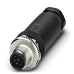 SACC-M12MS-8CON-PG9-M, Connector, 8-Position, Plug Straight M12, A-Coded, Screw Connection, Knurl Material: Zinc die-cast, Nickel-Plated, Cable Gland Pg9, External Cable Diameter 6