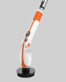 Fixm バスポリッシャー 電動お掃除ブラシ IPX7防水 7つ取り替えブラシ付き 角度調節 長さ伸縮可能 デッキブラシ 手持ち式 ポリッシャー 4000mAh大容量 電量表示 USB C充電式 180分間連続使用可能 ３段階速度 強力モーター 操作便利 風呂 浴室 トイレ掃除 床 浴槽磨き 窓 壁 玄関 車 年末掃除 収納袋付き コードレス 軽量 母の日 プレゼント（白＆オレンジ）