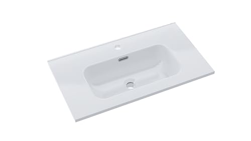 BAIKAL Lavabo sobre Encimera | Lavabo Baño | Lavamanos sobre Encimera | Lavabo Cerámico | Rectangular | Blanco Brillo | Fondo 39cm | Ancho 71cm