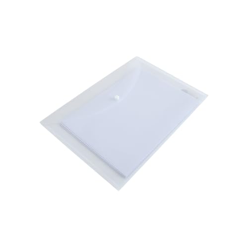 Image of Worldone Clear Plain Envelope My Button Bag for Document with 0.2mm PP Sheet, Machine Fitted Snap Button with Back Fold Sealing for Extra Strength Size FC, Transparent White, Pack of 12