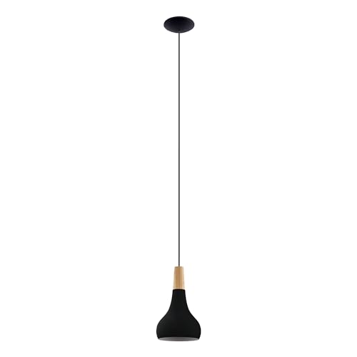 Eglo lampada a sospensione Sabinar, lampada sospesa, illuminazione da sala da pranzo in metallo nero e legno naturale, FSC100HB, E27, Ø 18 cm