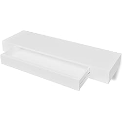 Cajones Flotantes Ikea vidaXL Estantería suspendida de Tablero MDF Blanco con un cajón para Libros/DVDs