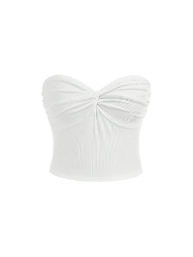 SHENHE Girl's Ribbed Knit Tube Top Strapless Twist Front Summer Vacation Crop Bandeau Tank - Main Image