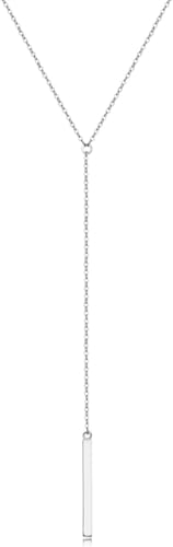 Metzakka Sterling Silver Lariat Necklace, Chic Minimalist Drop Bar Y Chain Necklace for Women