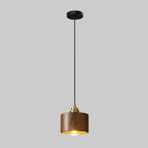 Mini lámpara colgante de latón sofisticada con detalles en madera noble E27 2
