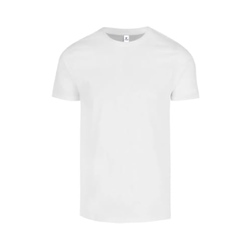 Yazbek Playera Hombre – 100 % Algodón, Blanca, Cuello Redondo, Manga Corta, Básica Casual (MX/US, Alfa, Grande, Regular, Regular, Blanco)
