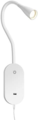 deeloop Wall Mount Reading Light, Reading Lamp with USB Output 5 Brightness Levels Touch Control for Bed Headboard Book Lights, 4000K Flexible Gooseneck, 2 Easy Install Options