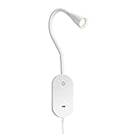 deeloop LED Wall Mount Reading Light for Bed, Reading Lamp with USB Output 5 Brightness Levels Touch Control Book Lights, 4000K Bedside Lamp Flexible Gooseneck, 2 Easy Install Options