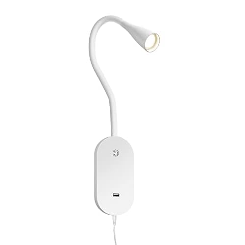 deeloop LED Wall Mount Reading Light for Bed, Reading Lamp with USB Output 5 Brightness Levels Touch Control Book Lights, 4000K Bedside Lamp Flexible Gooseneck, 2 Easy Install Options