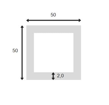 Tube carré inox 304L - Profilé creux acier inoxydable - Différentes tailles et longueurs (50 x 50 x 2,0 mm x 1.500 mm)