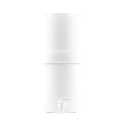 Boroux Compact Gravity-Fed Countertop Stainless Steel Water Filter System | 1.8 Gallons with 2 Authentic Black Foundation. Filters | Matte White