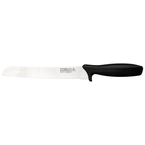 Rockingham Forge Range 20cm Serrated Bread Knife - Lightweight Sharp Stainless Steel Kitchen Knives with Black Handle