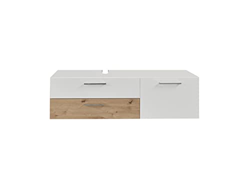 Preisvergleich Produktbild trendteam smart living - Waschbeckenunterschrank Unterschrank - Badezimmer - One - Aufbaumaß (BxHxT) 140 x 39 x 53 cm - Farbe Weiß mit Asteiche-189330307