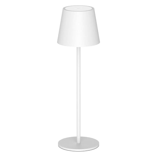 VIRSUS Lampada da Tavolo a Led Senza Fili, Misura 11x11x37 cm, Lampada Touch Dimmerabile, 3 Tonalità di Luce, Batteria Ricaricabile con USB, Lampada da Comodino, Ufficio, Bar, Ristoranti (Bianco)