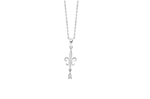 Pendentif fleur de lys en argent 925 et zircon blanc 11x32 mm