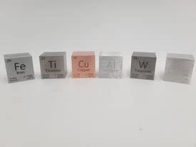99.95% Purity Element 1” Cube Set 6 Titanium Aluminum Copper Iron Magnesium Tungsten with Display TI Al Cu Fe Mg W