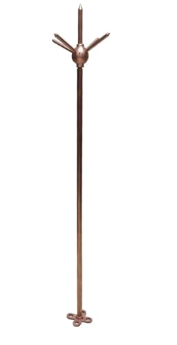 Image of Pure Copper Lightning Arrester with 5 Spikes, 9.2mm Diameter, 980mm Length, 85mm Base Plate for Building and Home Protection from Lightning