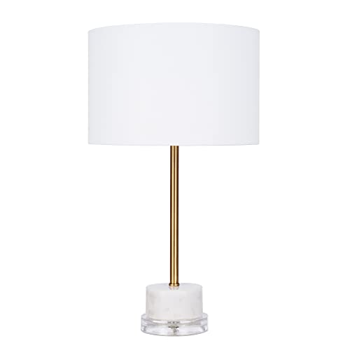 Catalina 23106-000 Modern Marble-Finish Ceramic Table Lamp with White Linen Shade, 19", Antique Brass