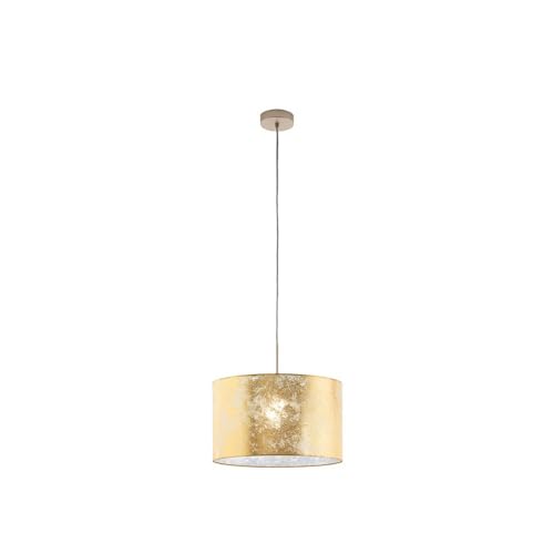 EGLO Pendelleuchte Viserbella, 1 flammige Hängelampe Vintage, Hängeleuchte aus Stahl und Textil in Champagner, Gold, Esstischlampe, Wohnzimmerlampe hängend mit E27 Fassung, Ø 38 cm EGLO Pendelleuchte Viserbella, 1 flammige Hängelampe Vintage, Hängeleuchte aus Stahl und Textil in Champagner, Gold, Esstischlampe, Wohnzimmerlampe hängend mit E27 Fassung, Ø 38 cm