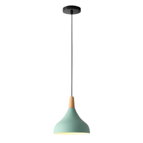 Lámpara colgante de madera verde semicircular nórdica con casquillo ajustable E27 para comedor