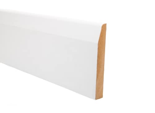 Chamfered Wooden Skirting Board, Premium MDF Skirting Board, Easy to Fit, Durable and Authentic Roomline, 3 Colours & 3 Widths - 1.2m Length (120mm White)